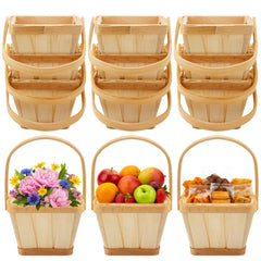 marsui front view showing 10 mini wooden baskets, rustic display benefit