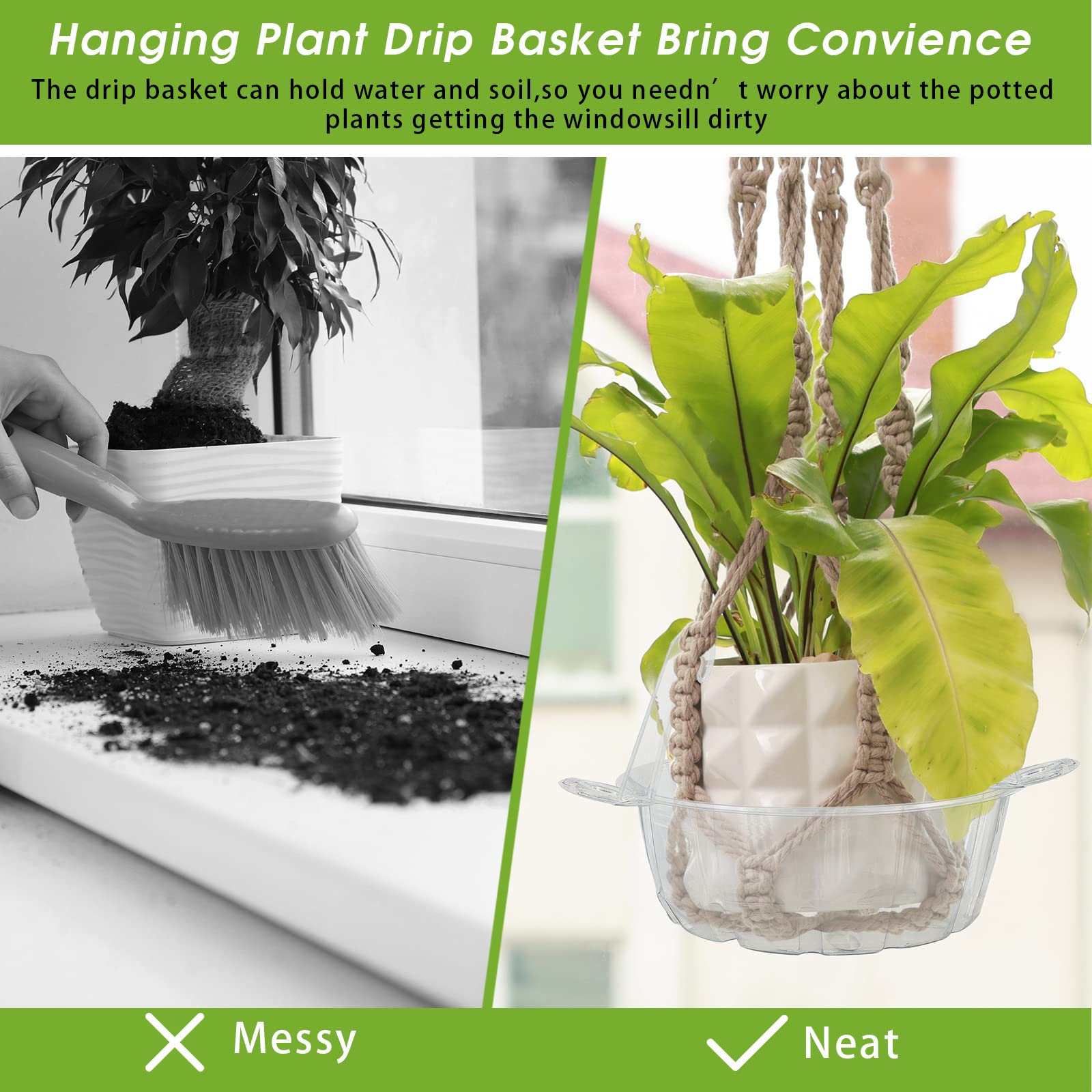 Marsui saucer installed on a hanging basket preventing floor drips benefit