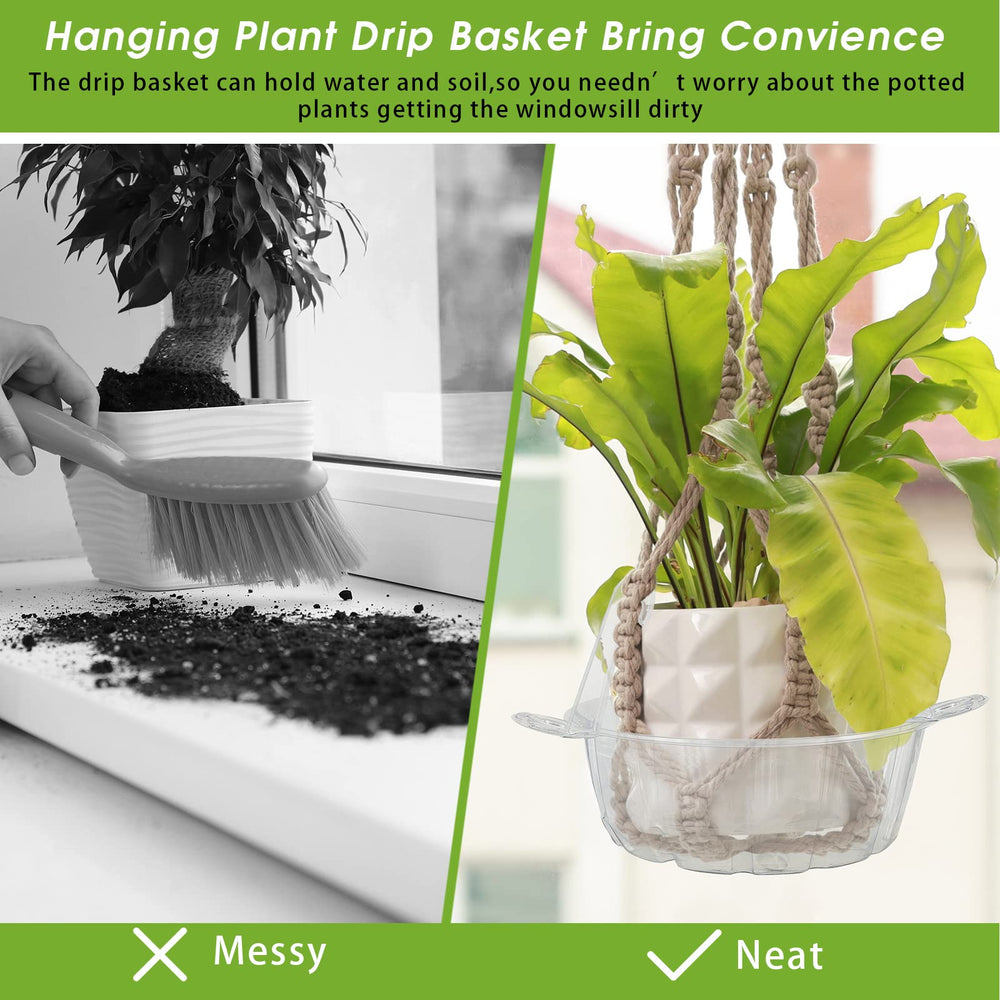 Marsui saucer installed on a hanging basket preventing floor drips benefit