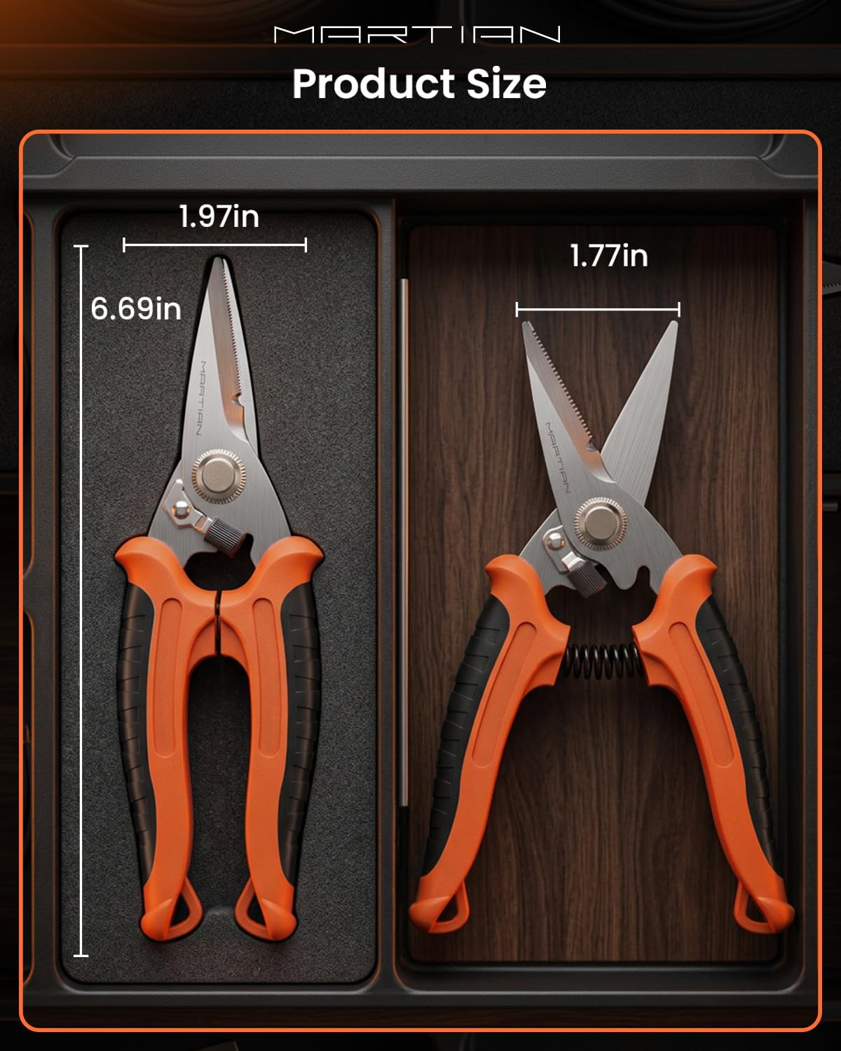 MARTIAN tin snips on a workbench cutting sheet metal in a trade environment