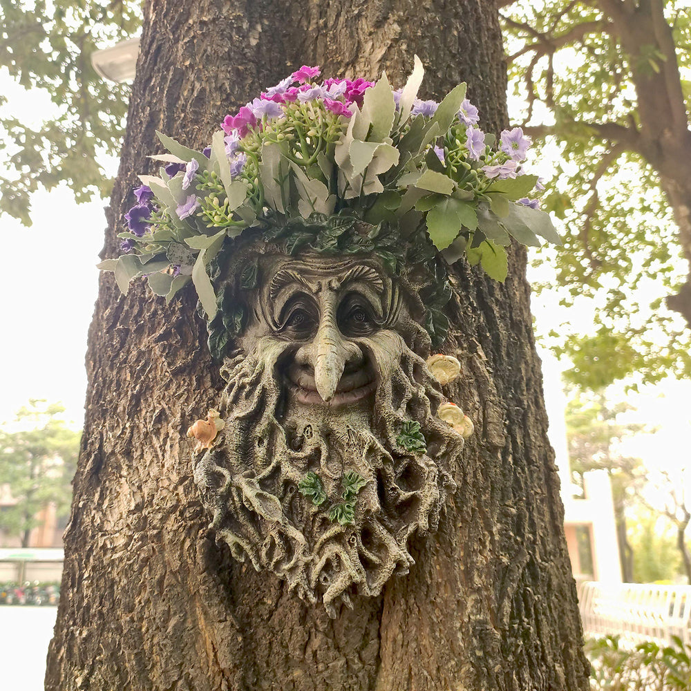MARYTUMM front view planter showing whimsical tree face and pot benefit of charm