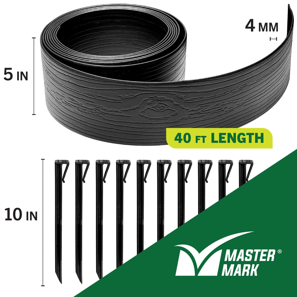 Master Mark stakes securing edging into soil for stable, long-lasting hold