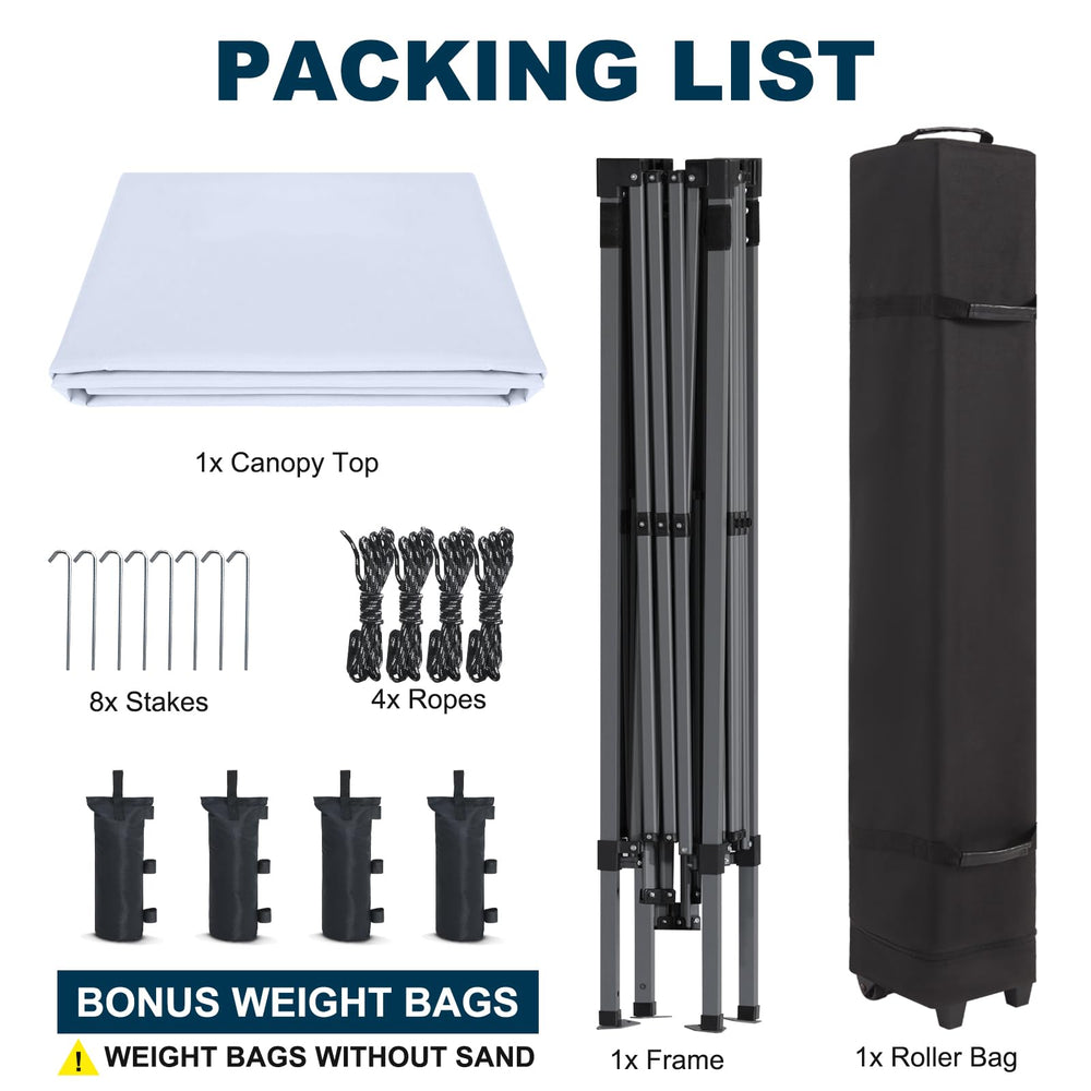 MASTERCANOPY stakes ropes and sandbags arranged to show secure anchoring options