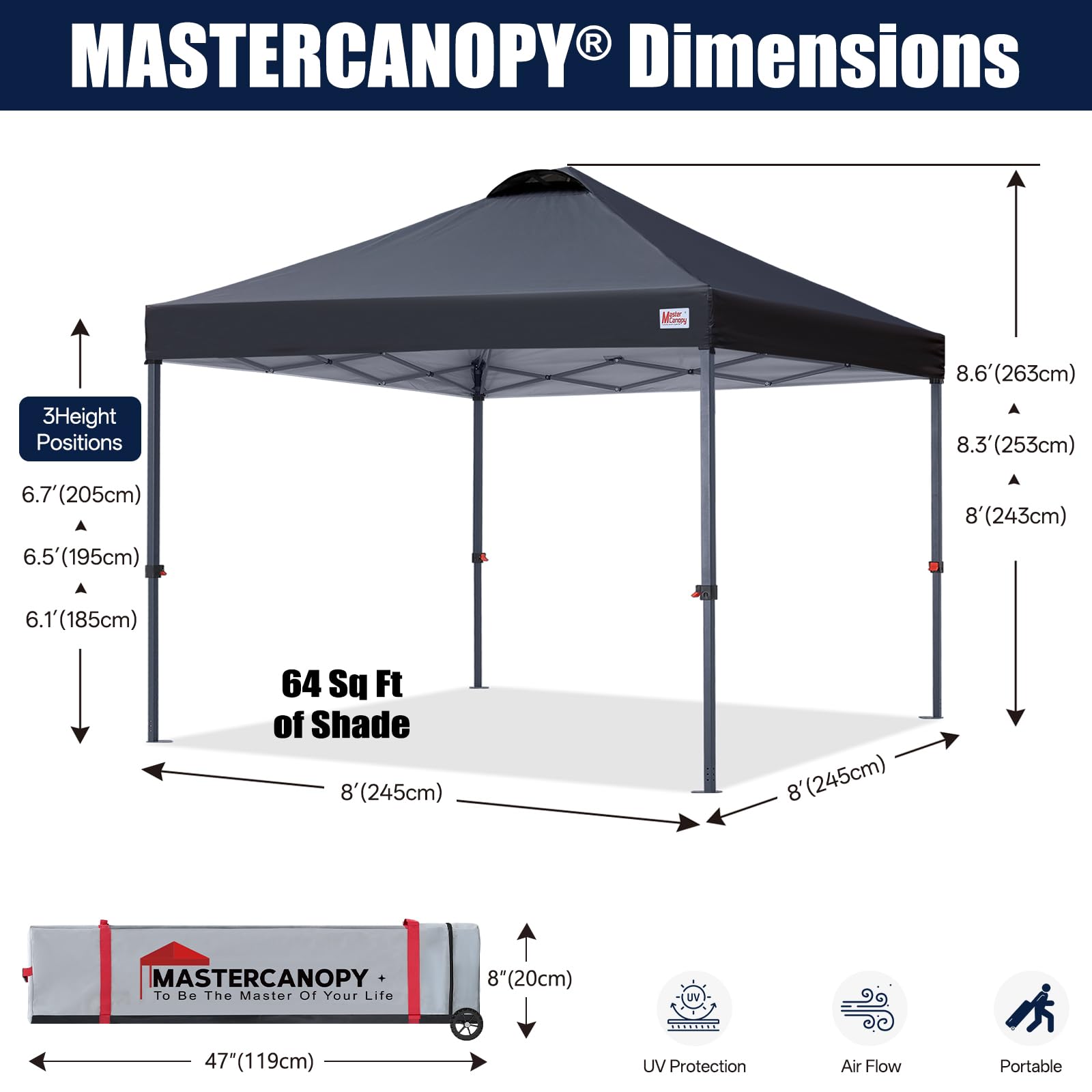 MASTERCANOPY close-up of 150D silver-coated fabric for cooler shade