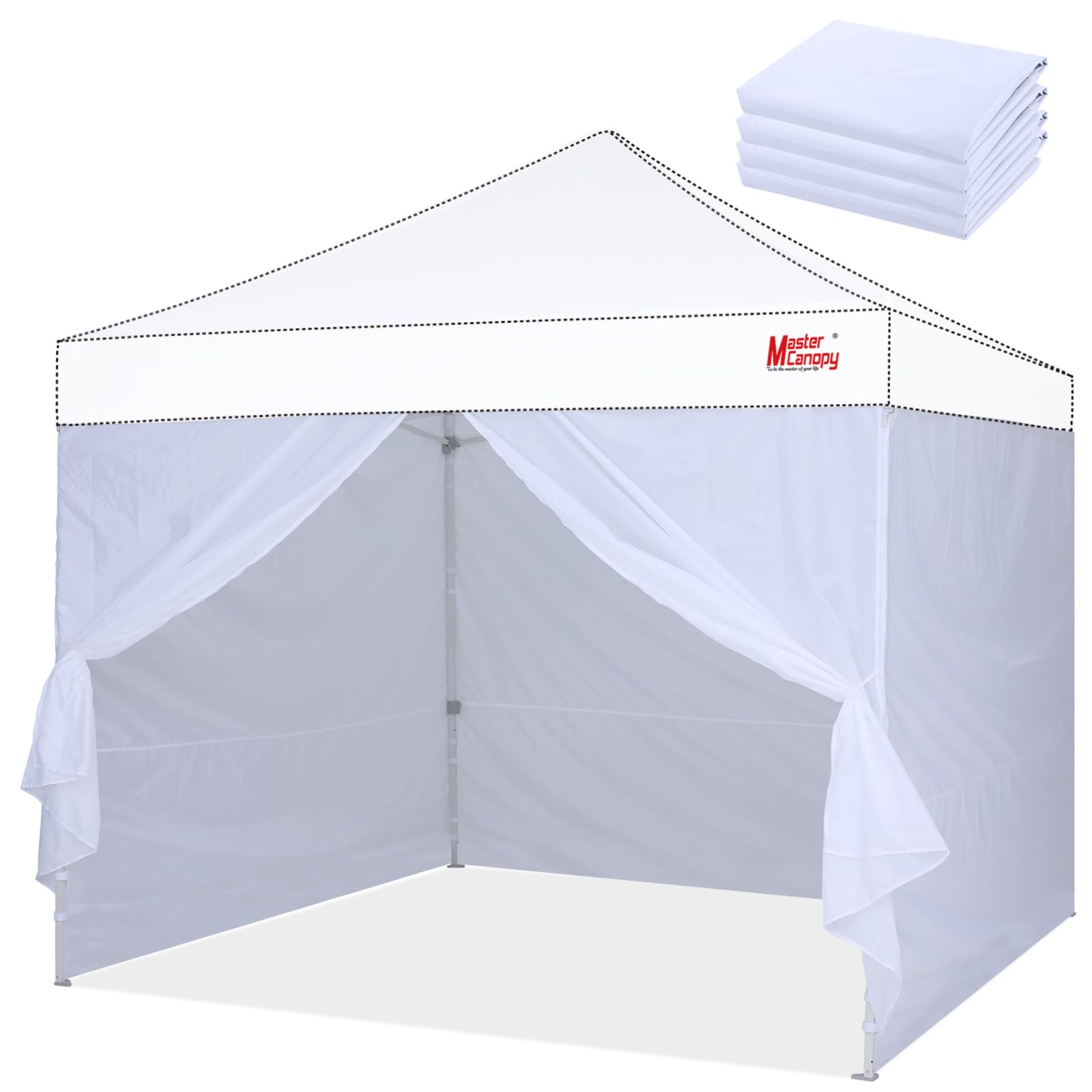 MASTERCANOPY front view of sidewall kit showing clean white protection and privacy