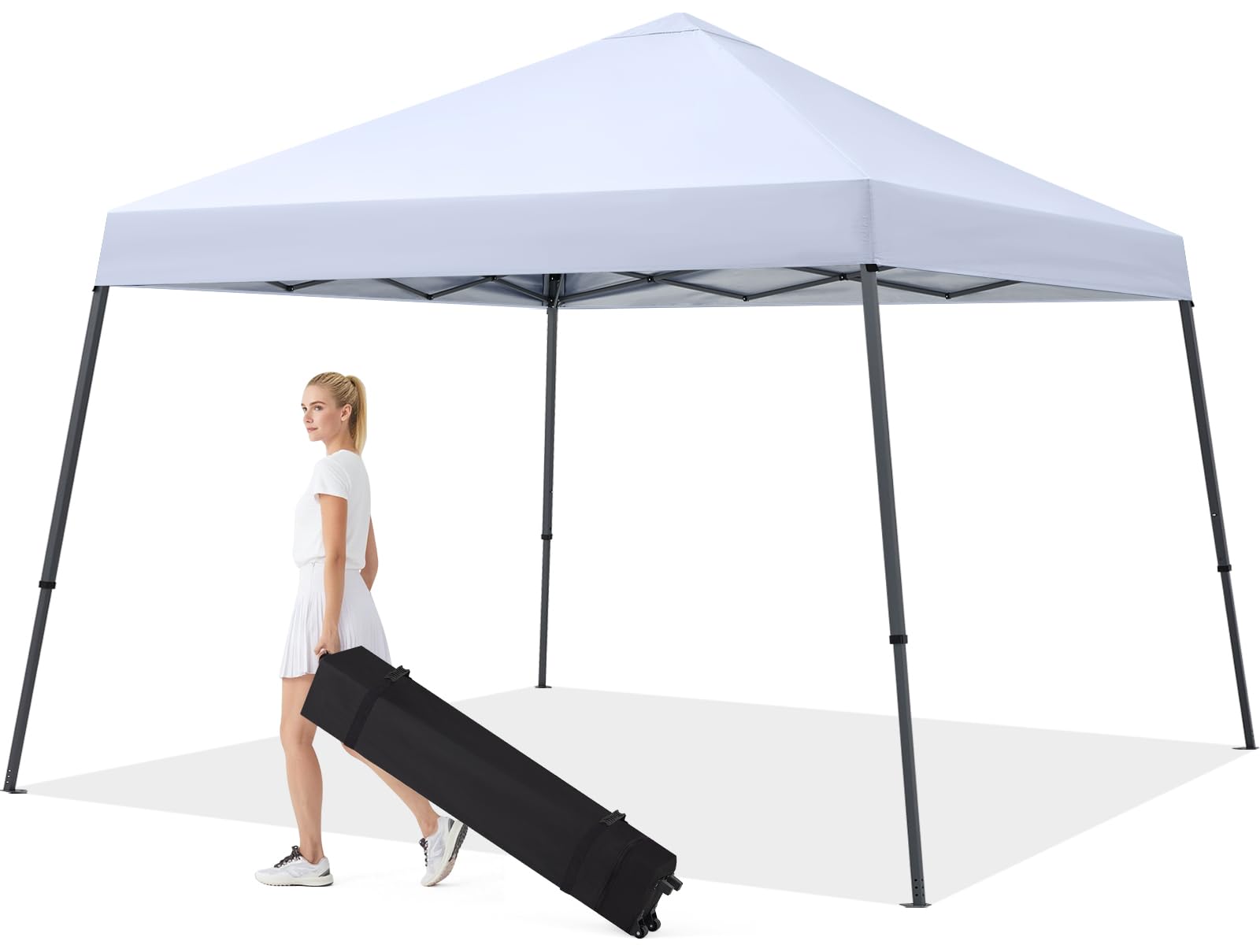 MASTERCANOPY front view of white 10x10 canopy showing clean shelter and easy setup
