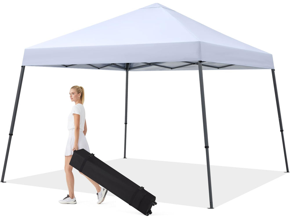 MASTERCANOPY front view of white 10x10 canopy showing clean shelter and easy setup