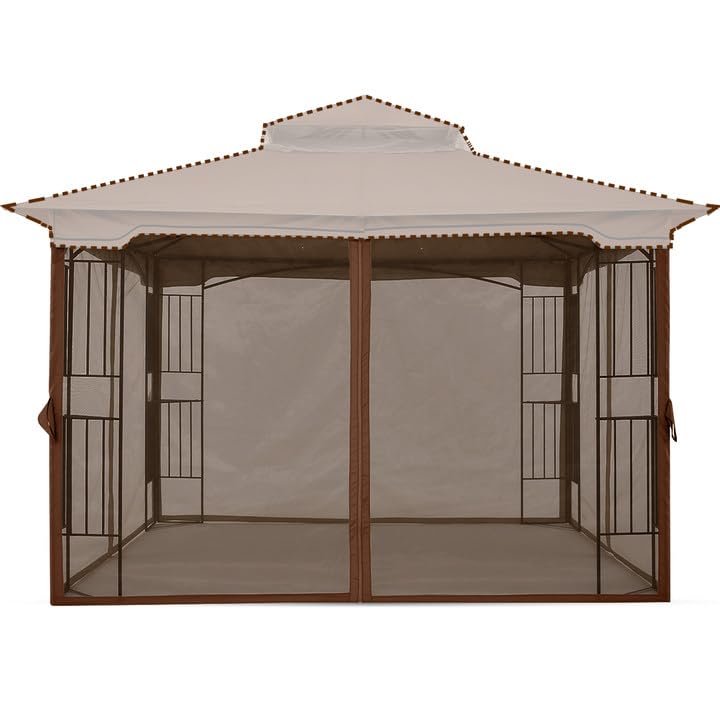 MASTERCANOPY front view of coffee screen walls showing full gazebo enclosure and insect protection