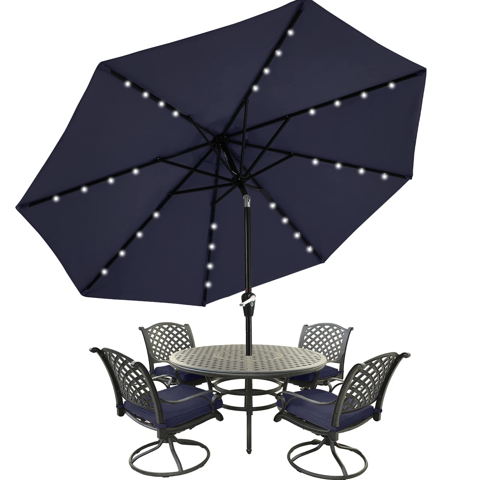 MASTERCANOPY front view navy blue umbrella providing large shaded area