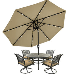 MASTERCANOPY front view open umbrella showing full 9ft shade and calming khaki