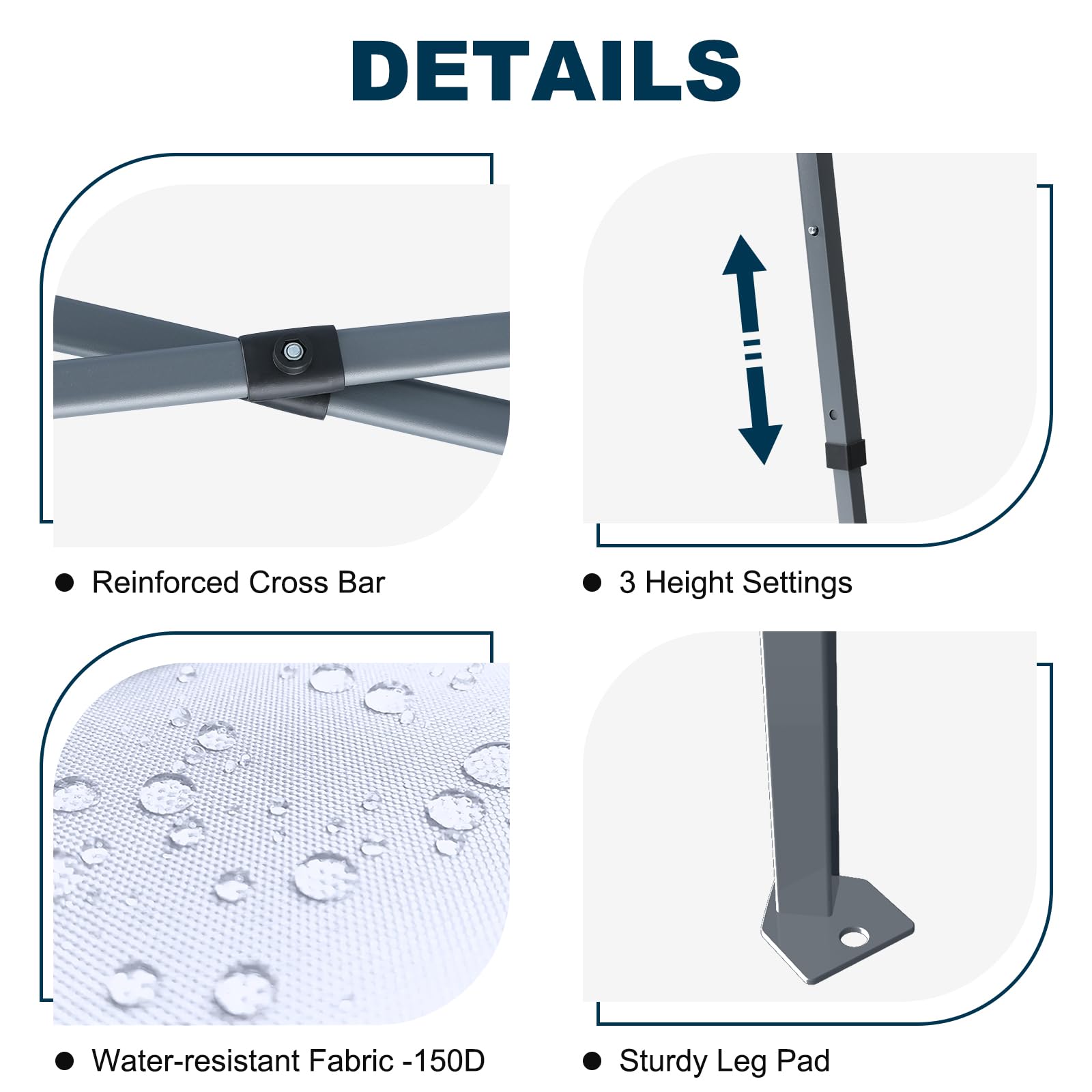 MASTERCANOPY telescopic leg and locking mechanism highlighting quick height adjustment