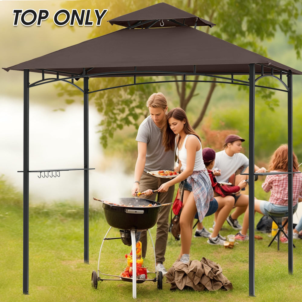 MASTERCANOPY backyard grilling lifestyle scene showcasing shade and style benefits