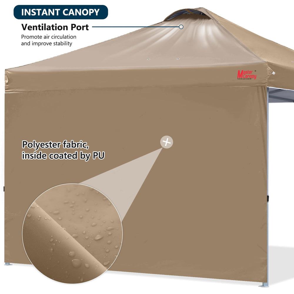 MASTERCANOPY next to picnic table showing 43 sq ft coverage and seating capacity