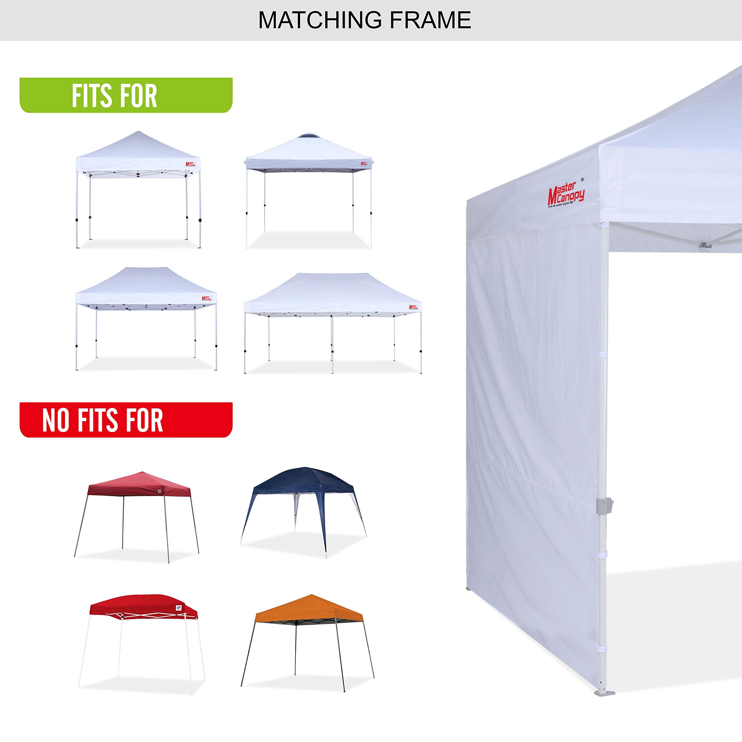 MASTERCANOPY sidewall next to a person to show scale and coverage for 10x10 canopy