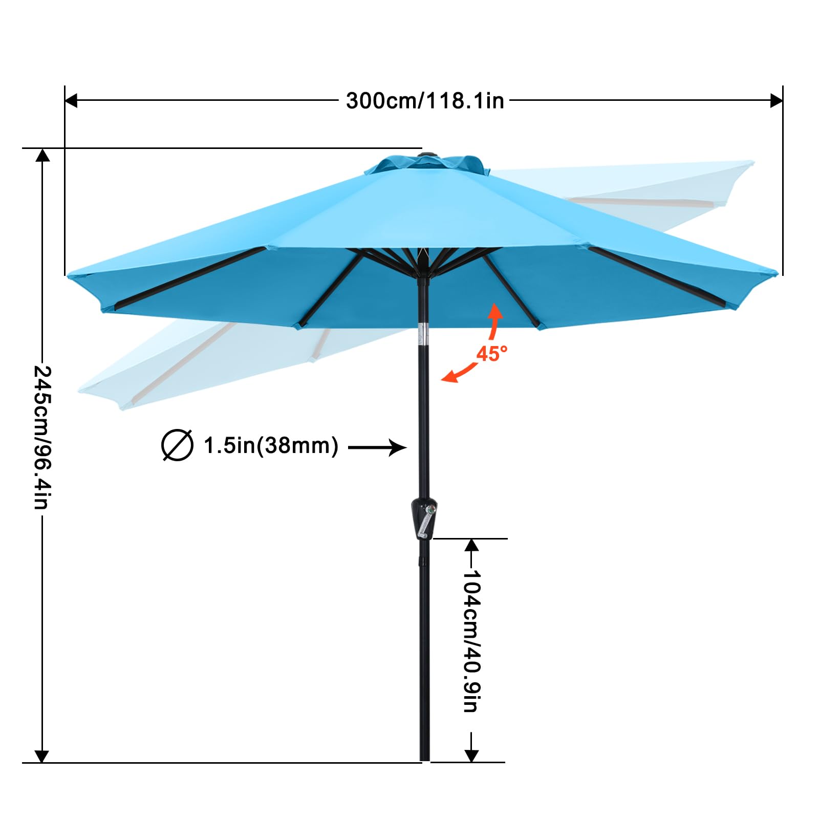 MASTERCANOPY shown next to dining table to illustrate 10ft coverage