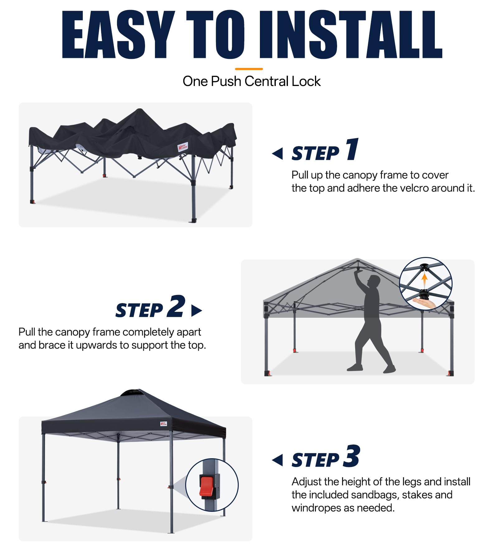 MASTERCANOPY included stakes sandbags and ropes for secure anchoring
