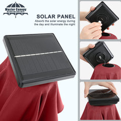 MASTERCANOPY top solar panel detail displaying charging surface for long-lasting illumination