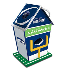 MasterPieces Seattle Seahawks birdhouse front view shows team colors and entrance, durable outdoor decor