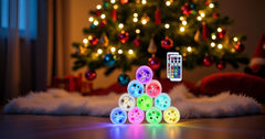 Close-up of Mata Leon tea light LED array showing bright multicolor chips for vivid light