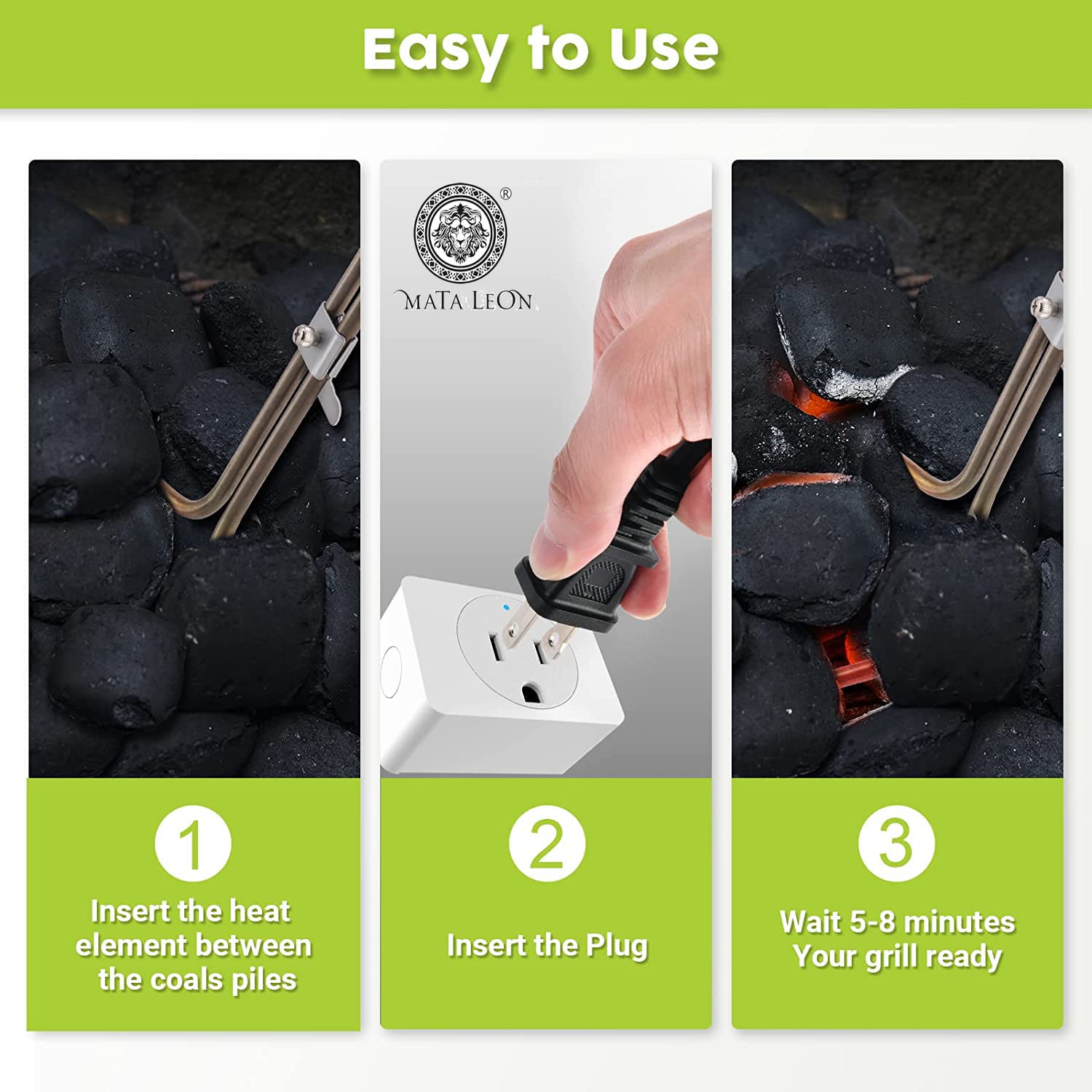 Mata Leon in-grill action image igniting coals quickly for faster grilling