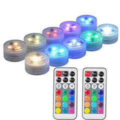 Mata Leon lights submerged in a glass vase creating colorful mood lighting for decor