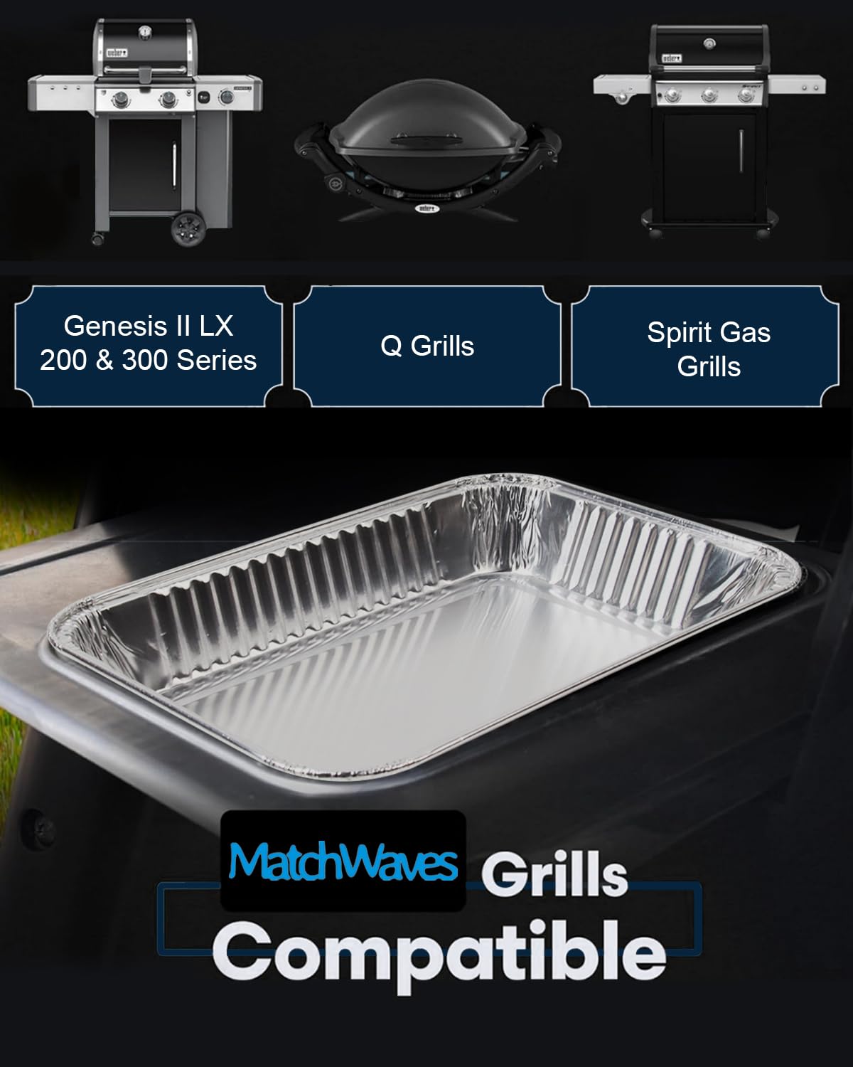 Matchwaves liner installed in Weber drip tray for protected grease collection