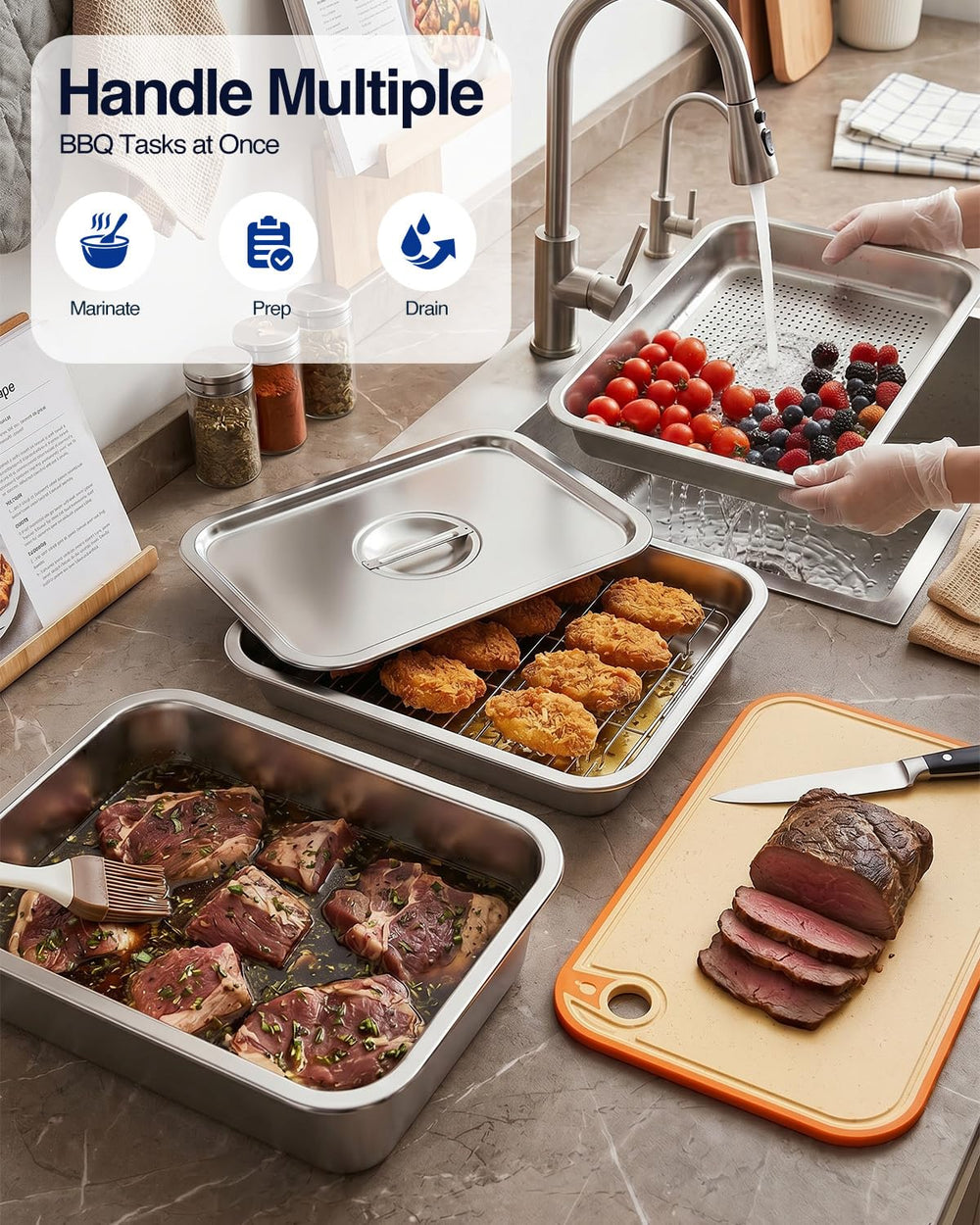Matchwaves perforated drip tray displayed draining excess marinade