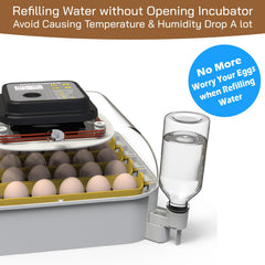 MATICOOPX built-in egg candler closeup illuminating an egg, enables embryo inspection
