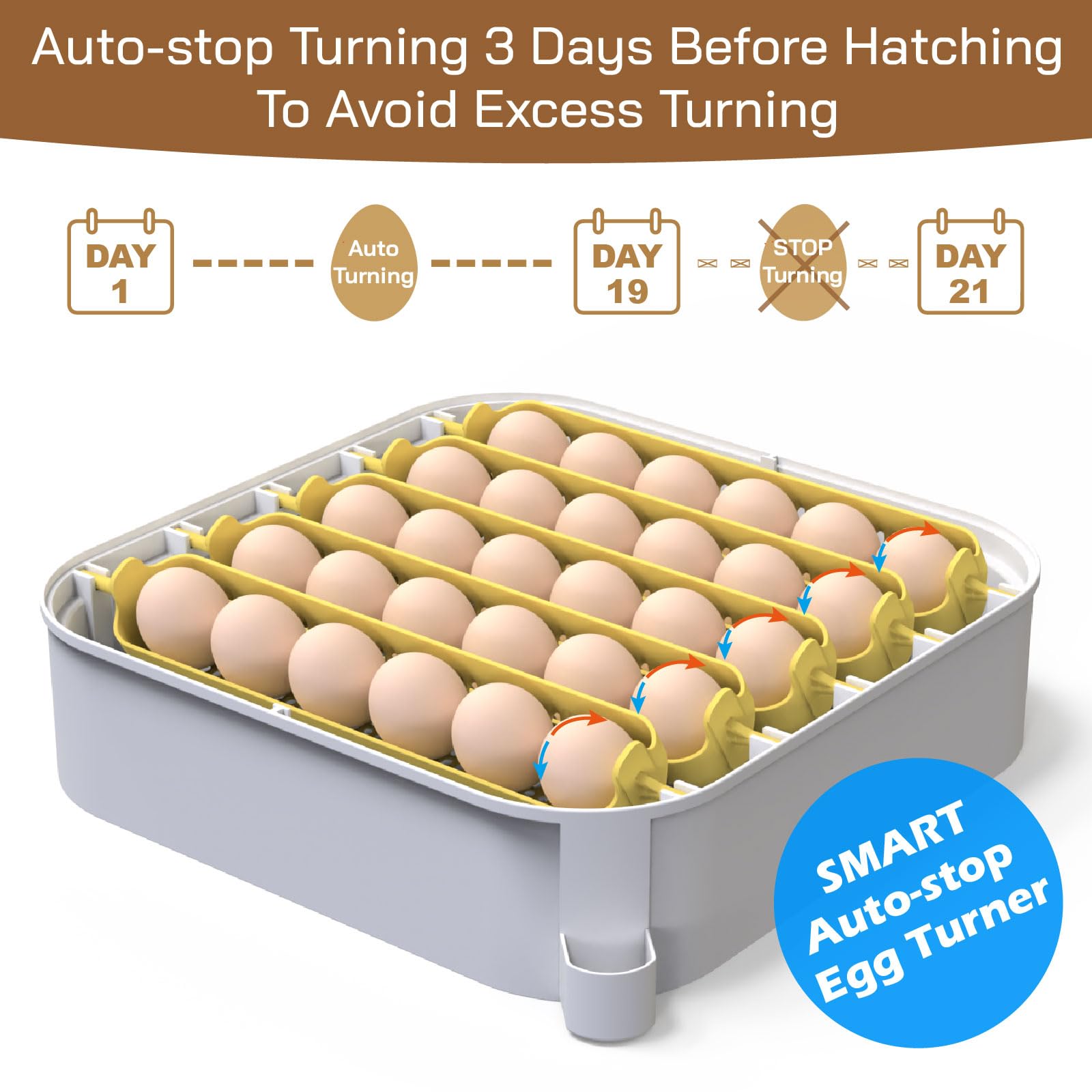 MATICOOPX eggs inside while automatic turner operates, prevents egg adhesion and damage