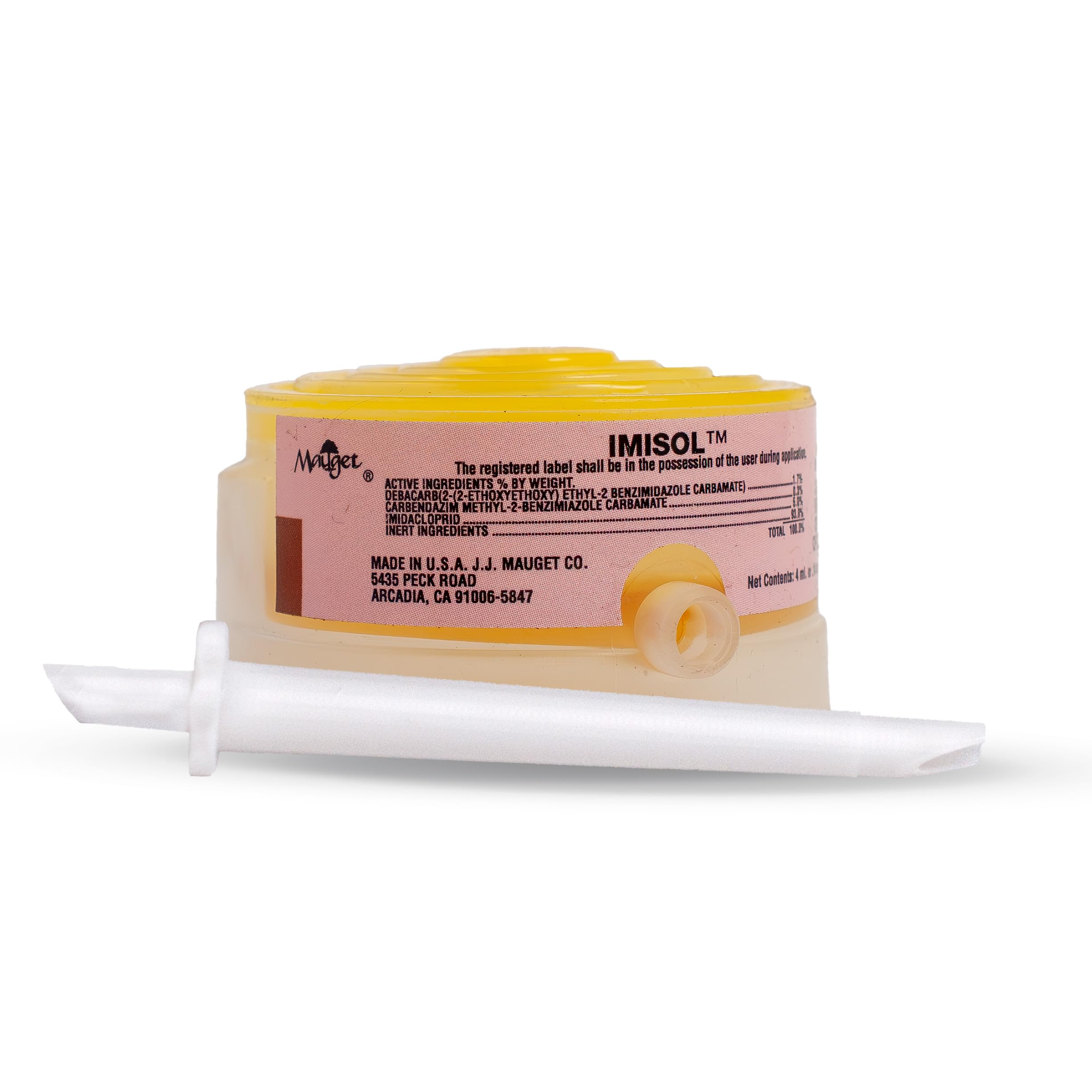 Mauget Imisol front vial showing dual-action formula and clear dosing benefit
