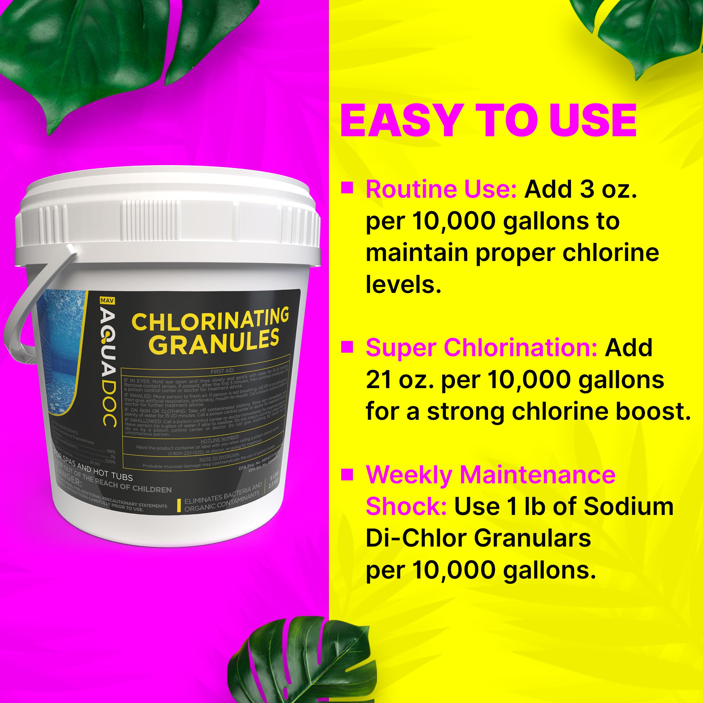 MAV AquaDoc open bucket with granules ready for dosing convenience