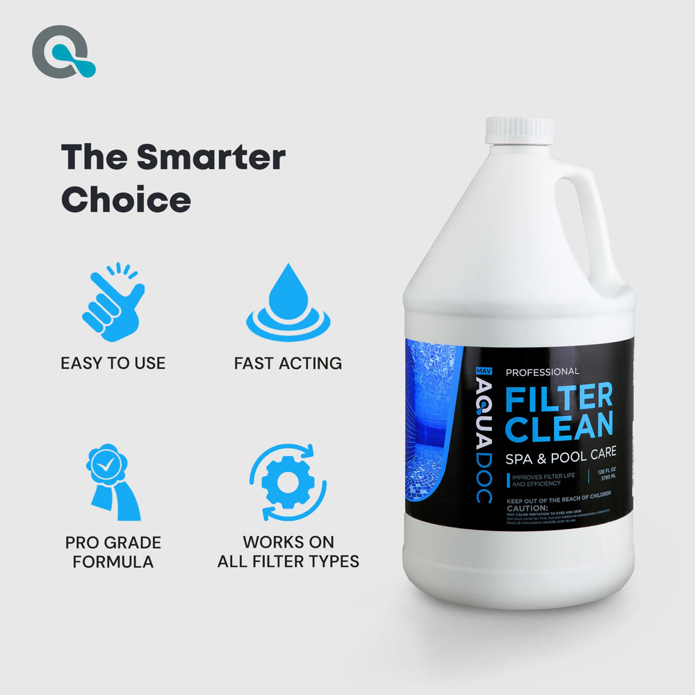 MAV AquaDoc envase 128 oz junto a una mano para escala clara