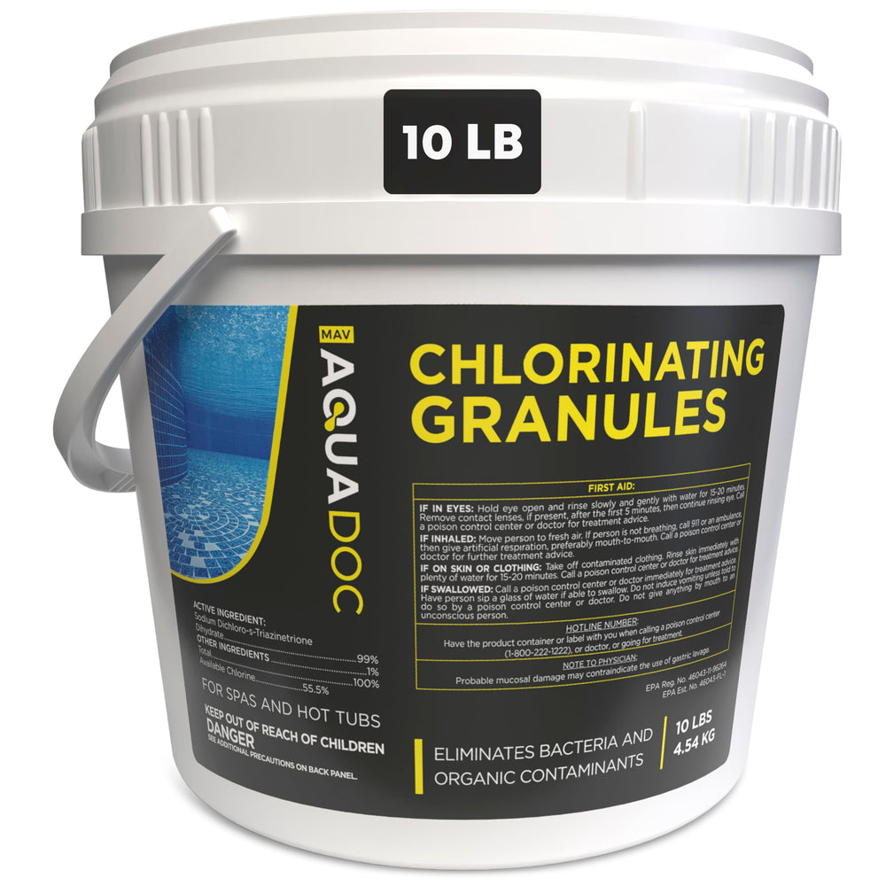 MAV AquaDoc front packaging showing 10 lb container and clear branding benefit: reliable supply