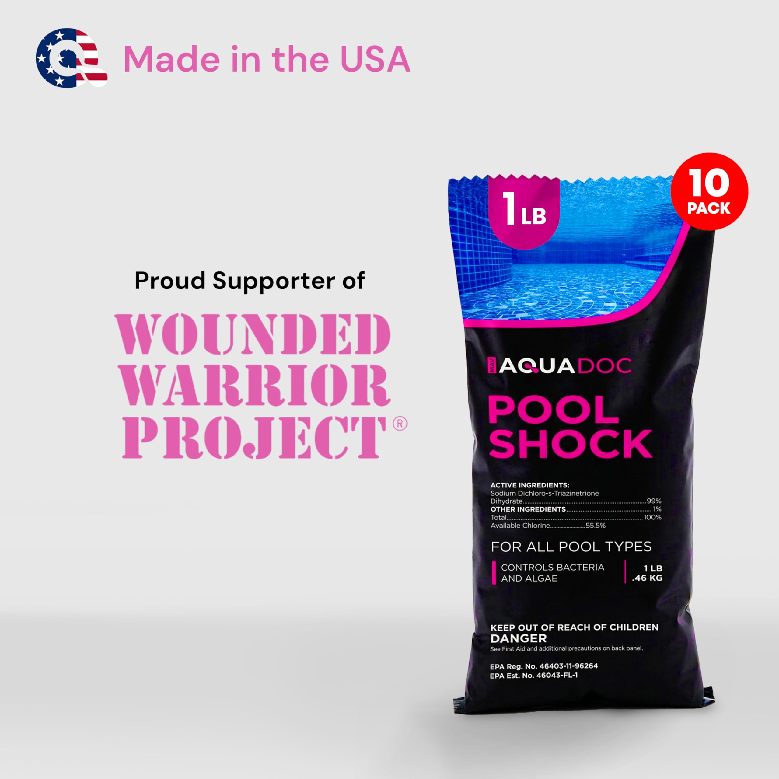 MAV AquaDoc pack beside clear backyard pool illustrating professional maintenance results