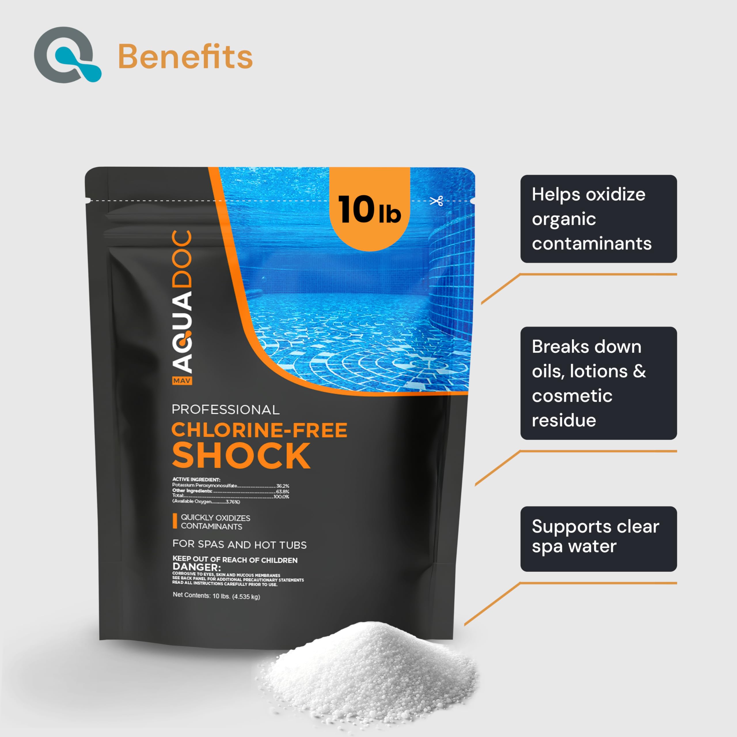 MAV AquaDoc powder closeup texture demonstrating fast-dissolving granules for quick action