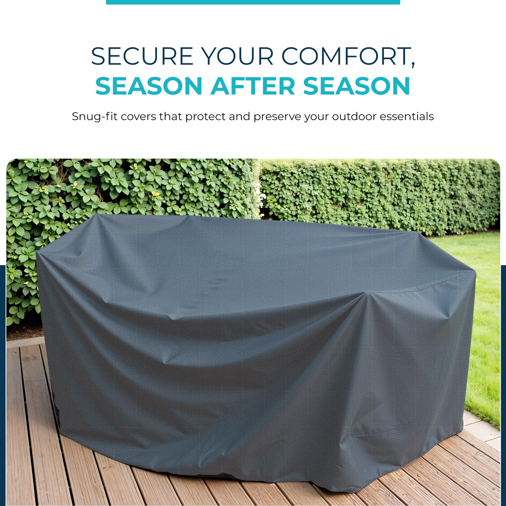 MAVERICK cover in use on patio dining set showing weather protection
