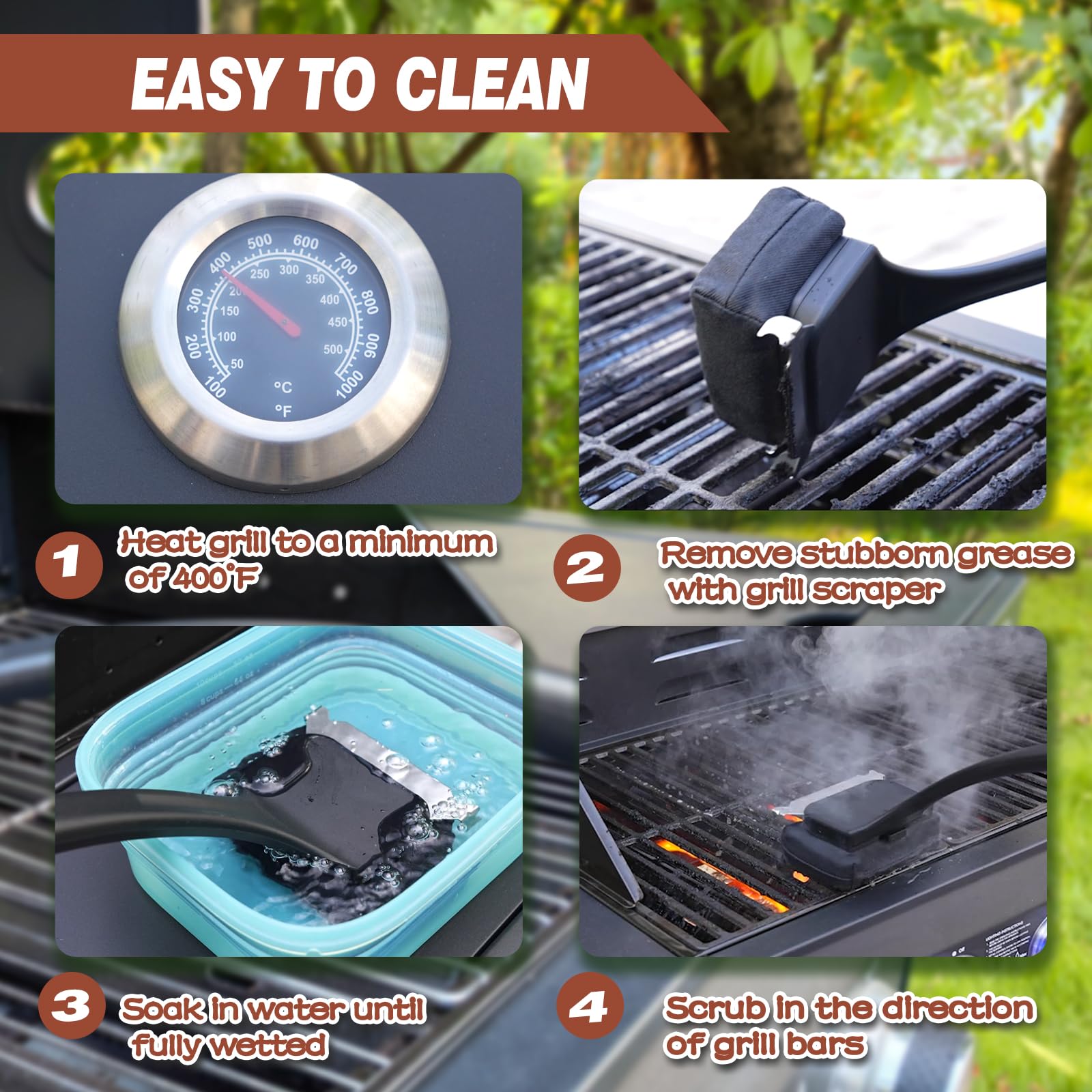 Mavipromax brush in use on a gas grill for efficient cleaning