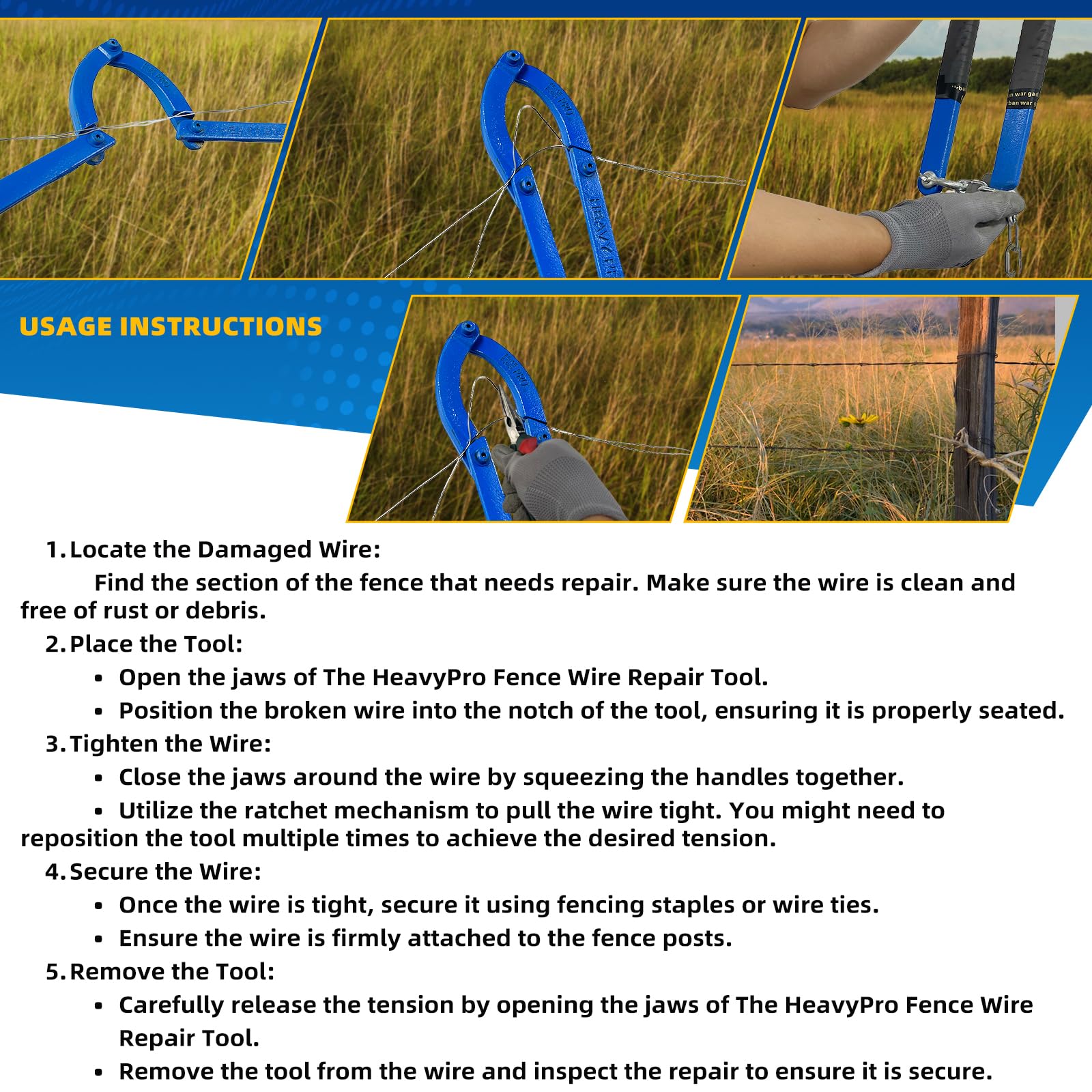 Mavnai tool in use on a horse fence demonstrating quick field repair benefit