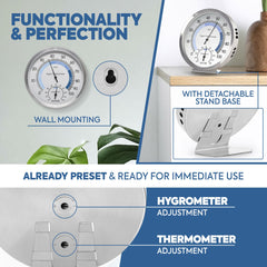 MAVORI close-up of dial and needles for precise humidity and temperature reading