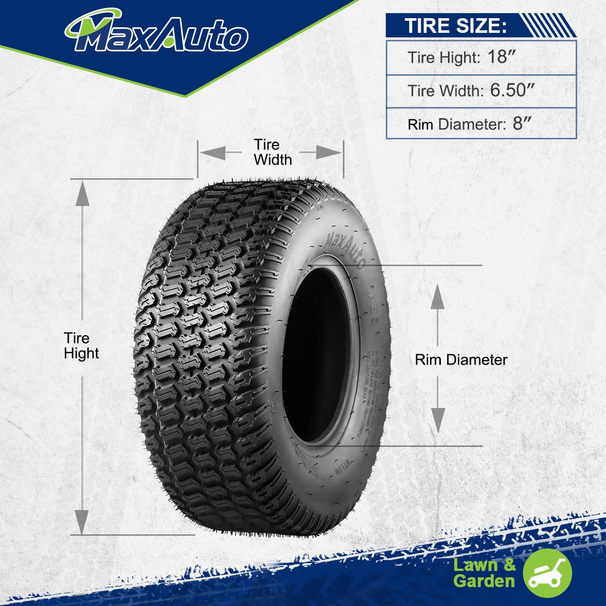 MaxAuto tire fitted on a lawn tractor demonstrating reduced turf damage benefit