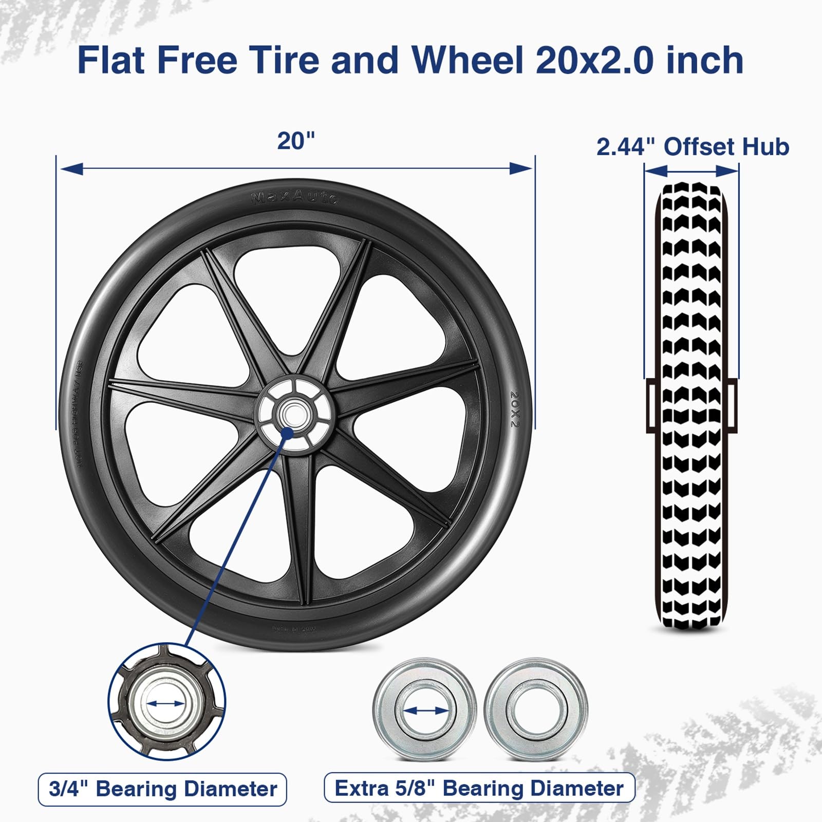 MaxAuto close-up of solid rubber tread showing puncture resistance and steady traction