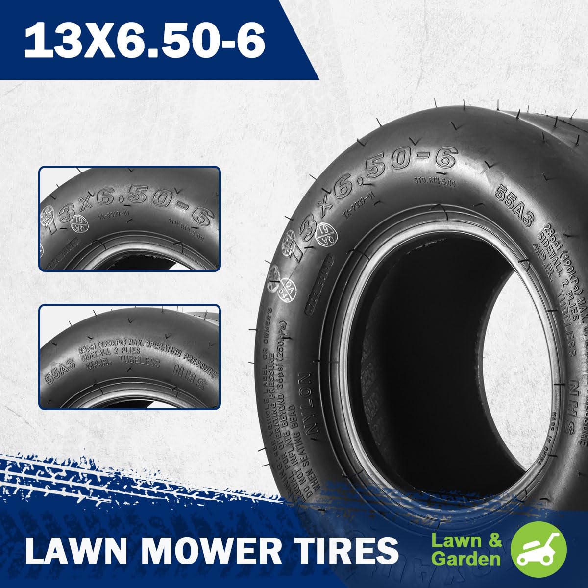 MaxAuto close-up of smooth tread pattern highlighting reduced turf damage and quieter ride
