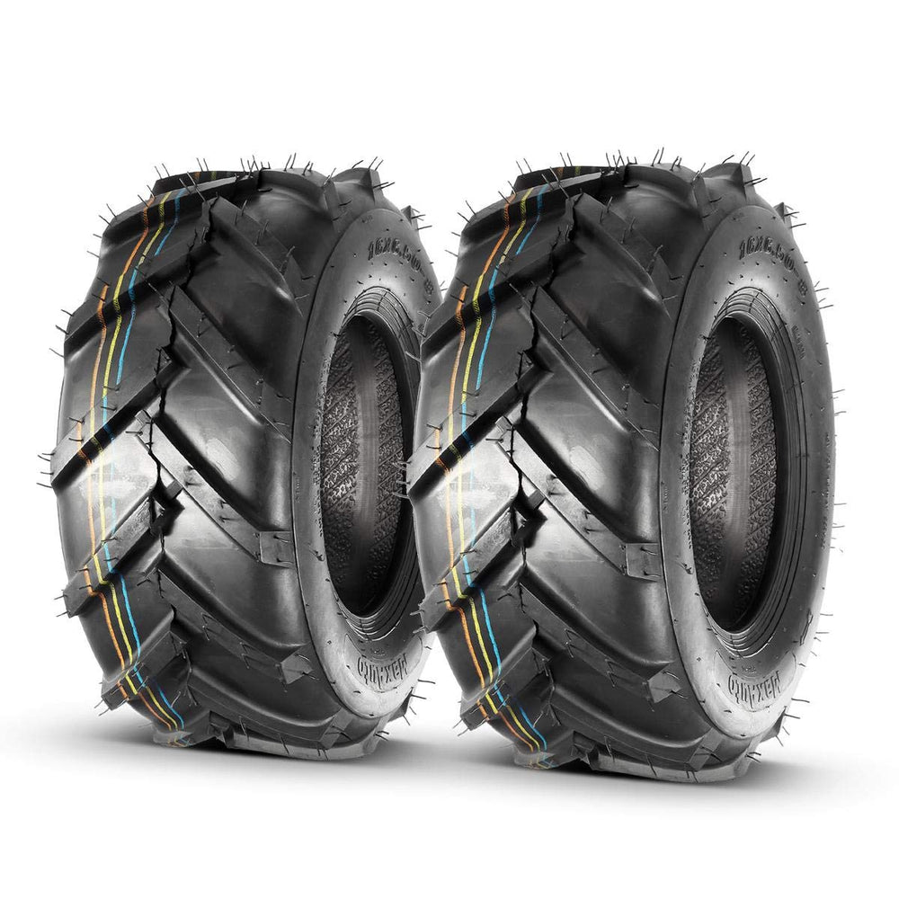 MaxAuto front profile of 16x6.50-8 tire showing aggressive lug pattern and traction benefit