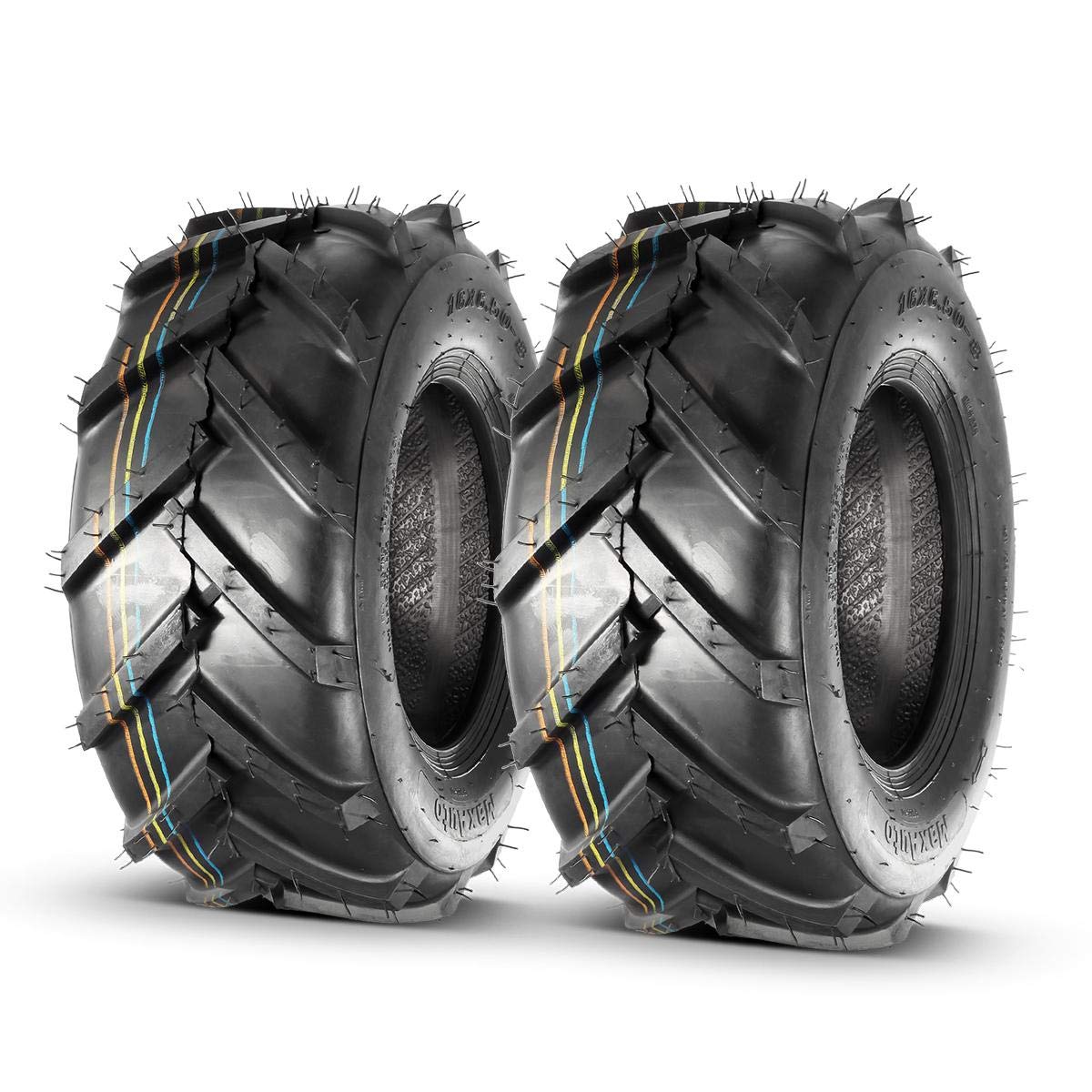 MaxAuto front profile of 16x6.50-8 tire showing aggressive lug pattern and traction benefit