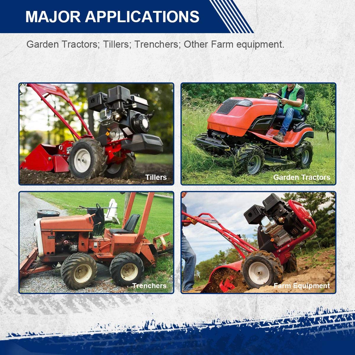 MaxAuto tire in yard setting on a riding mower highlighting reliable traction during work