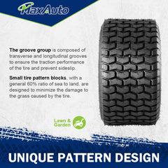 MaxAuto tire mounted on a zero-turn mower demonstrating improved grip and control