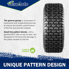 MaxAuto tire mounted on mower in-use demonstrating stable traction benefit