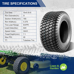 MaxAuto tire mounted on a riding mower demonstrating reliable traction
