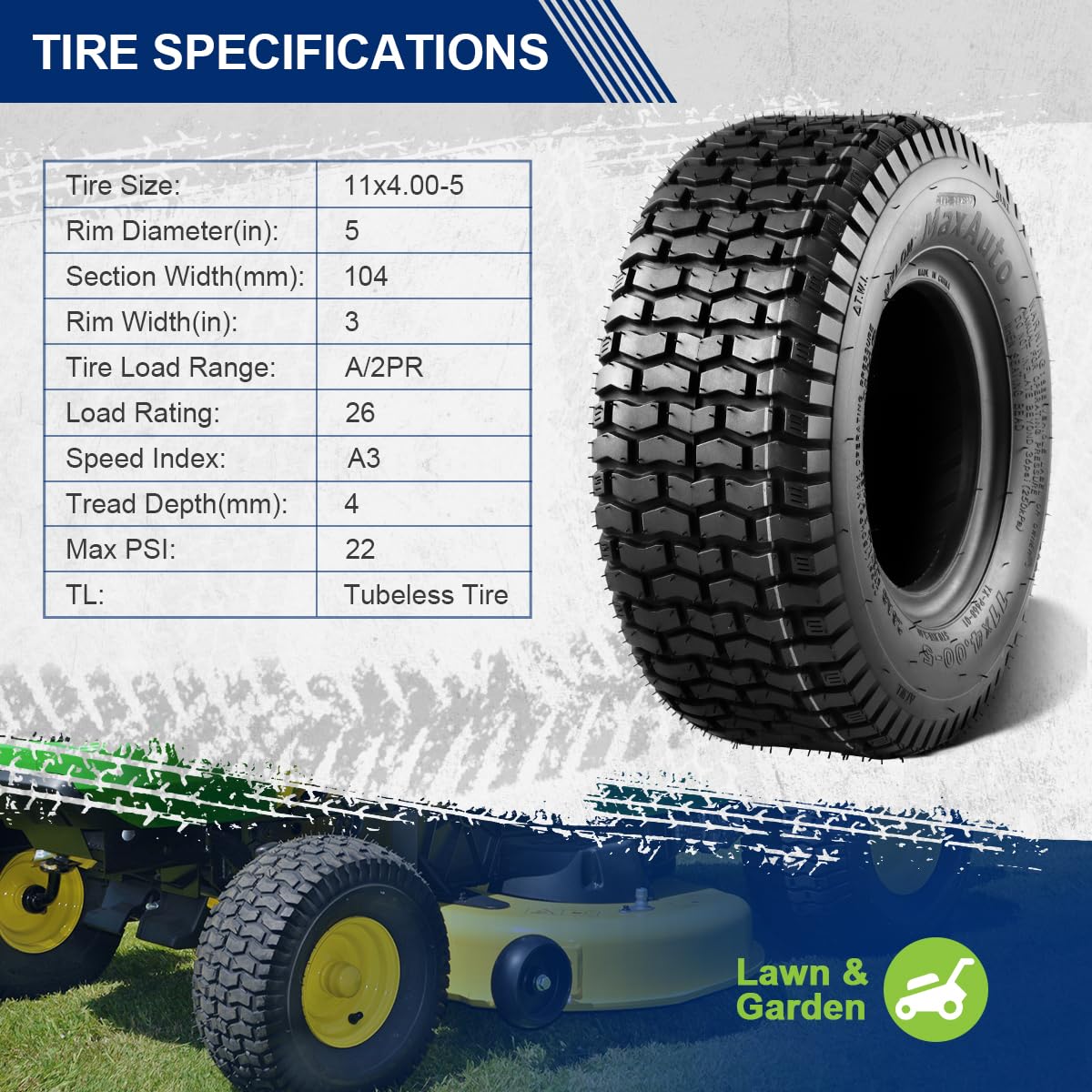 MaxAuto sidewall with size label clear for easy fit verification benefit