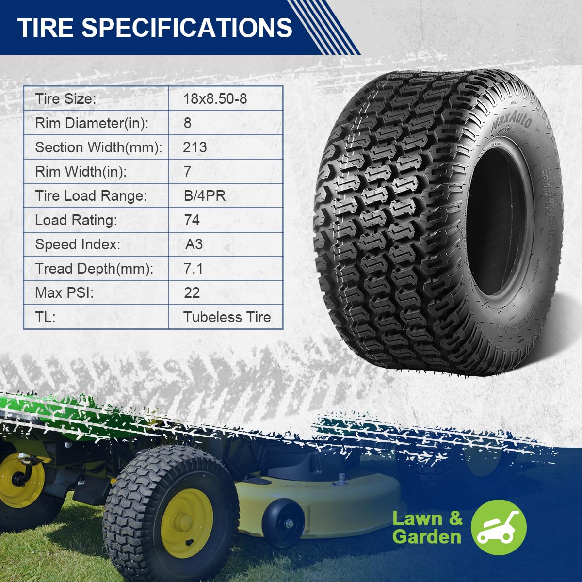 MaxAuto sidewall label and size details for easy verification and fit